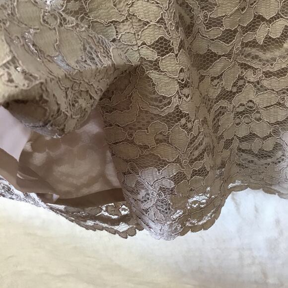 David Bridal Short Mocha Lace Dress with V-Neck - Picture 9 of 16